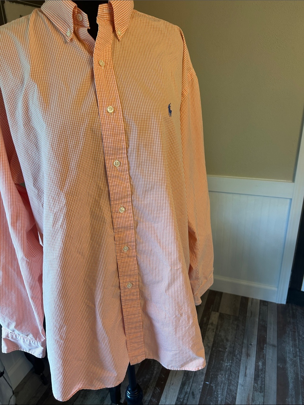 Ralph Lauren Orange Gingham Button-Down Shirt with Blue Pony